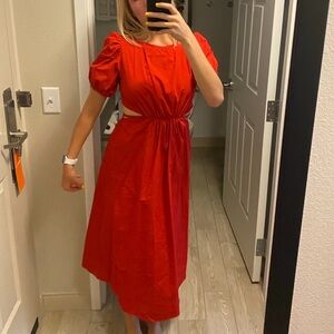 Zara Red Linen Dress Size Medium